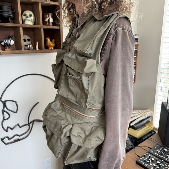 Vintage 60s 70s Handmade Green Tactical Fishing Vest ~ Size Large - Picture 5 of 8